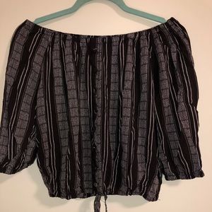 Off the shoulder black and white blouse